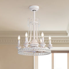 22-Inch Distressed White Crystal Chandelier Ceiling Fan with Light and Remote,7 ABS Blades,6 Speed Reversible DC Motor,20.8" Downrod for Dining Rooms, Bedrooms, Living Rooms