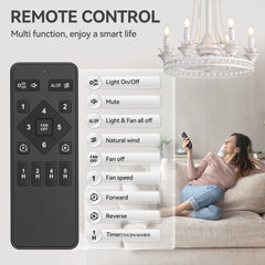 22-Inch Distressed White Crystal Chandelier Ceiling Fan with Light and Remote,7 ABS Blades,6 Speed Reversible DC Motor,20.8" Downrod for Dining Rooms, Bedrooms, Living Rooms