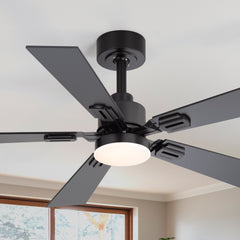 2pcs 42-inch Industrial Modern Ceiling Fan with LED Light, DC Motor, 5 Reversible Blades, Remote Control, 3 Color Temperatures, 6" Downrod