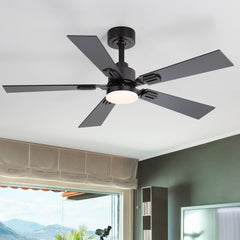 2pcs 42-inch Industrial Modern Ceiling Fan with LED Light, DC Motor, 5 Reversible Blades, Remote Control, 3 Color Temperatures, 6" Downrod