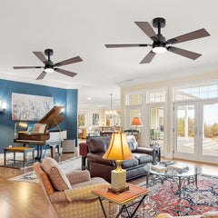 2pcs 42-inch Industrial Modern Ceiling Fan with LED Light, DC Motor, 5 Reversible Blades, Remote Control, 3 Color Temperatures, 6" Downrod