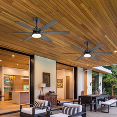 2 Set 46-inch Reversible 6-Blade Ceiling Fan with Integrated 15W LED Light, Remote Control, Energy-Efficient DC Motor, 3 Color Temperatures, and 6" Downrod