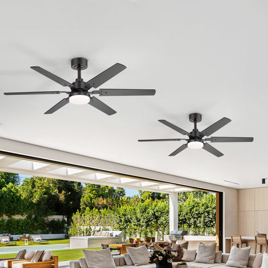 2 Set 46-inch Reversible 6-Blade Ceiling Fan with Integrated 15W LED Light, Remote Control, Energy-Efficient DC Motor, 3 Color Temperatures, and 6" Downrod