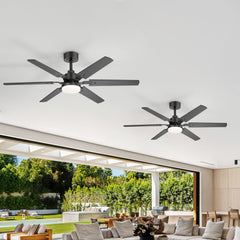 2 Set 46-inch Reversible 6-Blade Ceiling Fan with Integrated 15W LED Light, Remote Control, Energy-Efficient DC Motor, 3 Color Temperatures, and 6" Downrod