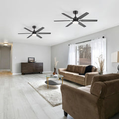 2 Set 46-inch Reversible 6-Blade Ceiling Fan with Integrated 15W LED Light, Remote Control, Energy-Efficient DC Motor, 3 Color Temperatures, and 6" Downrod