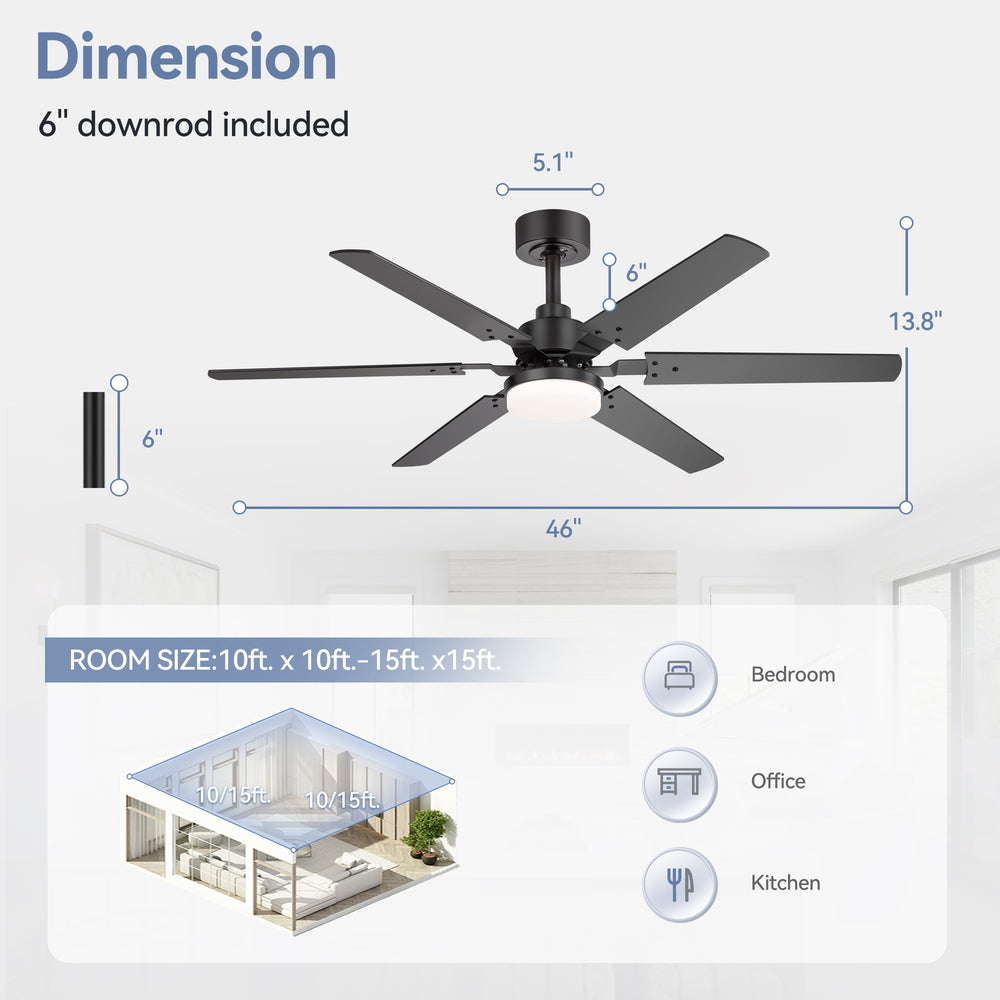 Drayis 46-Inch 6-Blade Ceiling Fan With Light, 2-Pack
