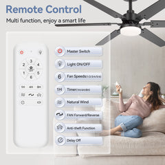 2 Set 46-inch Reversible 6-Blade Ceiling Fan with Integrated 15W LED Light, Remote Control, Energy-Efficient DC Motor, 3 Color Temperatures, and 6" Downrod