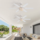 2pcs 46-inch Distressed White Ceiling Fan with 6 Blades, Leaf Cage Light Fixture, Quiet Reversible DC Motor, Remote Control,6" Downrod
