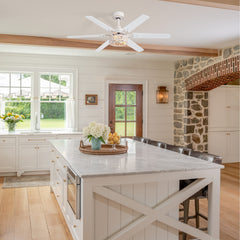 2pcs 46-inch Distressed White Ceiling Fan with 6 Blades, Leaf Cage Light Fixture, Quiet Reversible DC Motor, Remote Control,6" Downrod