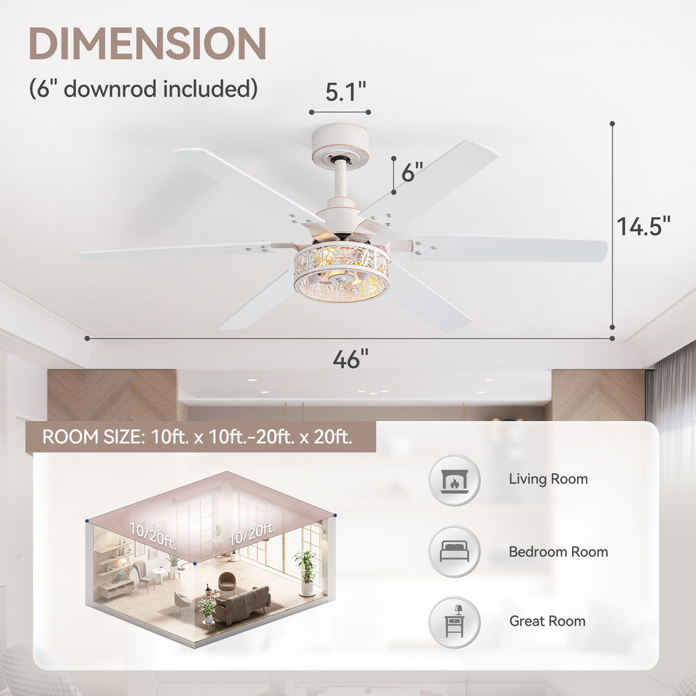 Elden 46-Inch White Ceiling Fans With Lights, 2-Pack
