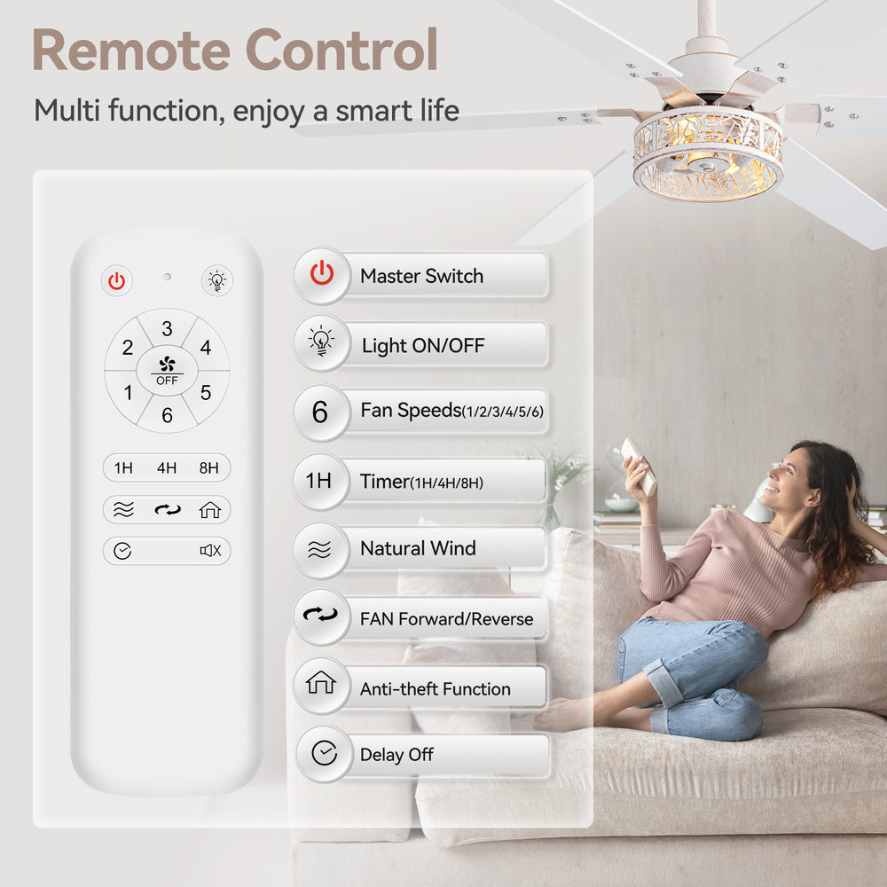 Elden 46-Inch White Ceiling Fans With Lights, 2-Pack