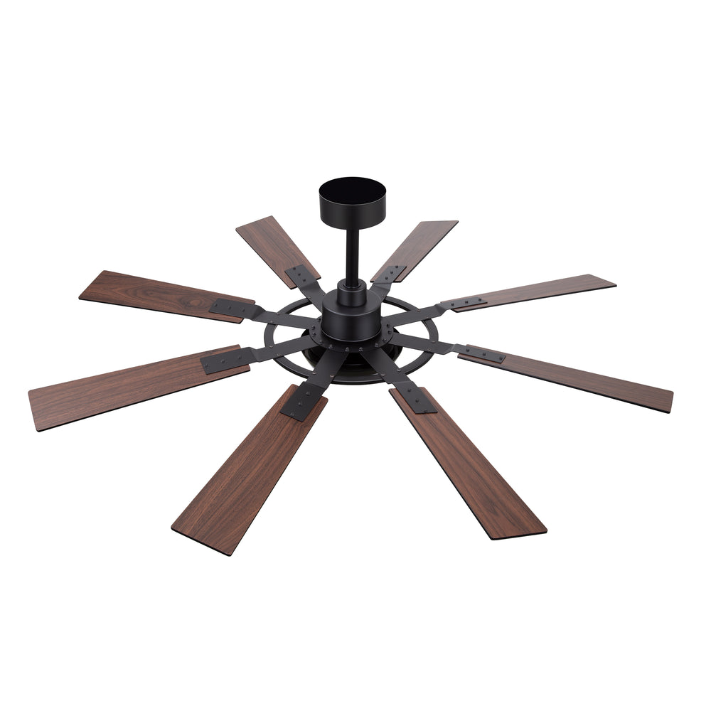 52-inch Modern Ceiling Fan with 8 Reversible Blades, 22W LED Light, Quiet DC Motor, 3 Color Temps, Remote Control, 4"and 8" Downrods Included