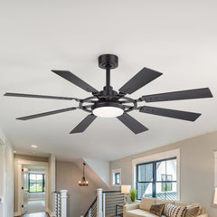 52-inch Modern Ceiling Fan with 8 Reversible Blades, 22W LED Light, Quiet DC Motor, 3 Color Temps, Remote Control, 4"and 8" Downrods Included