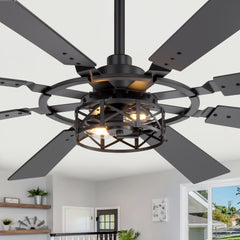 52-inch Modern Ceiling Fan with 8 Reversible Blades, Quiet DC Motor, Remote Control, E12 Bulb Base,4" and 8" Downrods Included