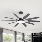 60-inch Modern Ceiling Fan with 10 Reversible Blades, 32W LED Light, Quiet DC Motor, Remote Control, 3 Color Temps, 5" and 10" Downrods Included