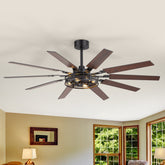 60-inch Reversible 10-Blade Open-Caged Metal Ceiling Fan with Light Kit, Remote Control, Quiet DC 6-Speed Motor, 5" and 10" Downrods and Dual-Finish Blades