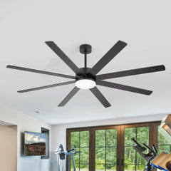 72-Inch Extra-Large Ceiling Fan with LED Light and Remote – 8 Reversible Dual-Finish Blades, Quiet Energy-Efficient DC Motor with 6 Speeds & Reversible Airflow, 3-Color LED with Memory Function, Includes 5", 10", 15" Downrods for Flexible Installation