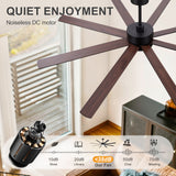 Quiet noiseless DC motor under 35 dB Luminor 72-inch walnut 8-blade ceiling fan cutaway