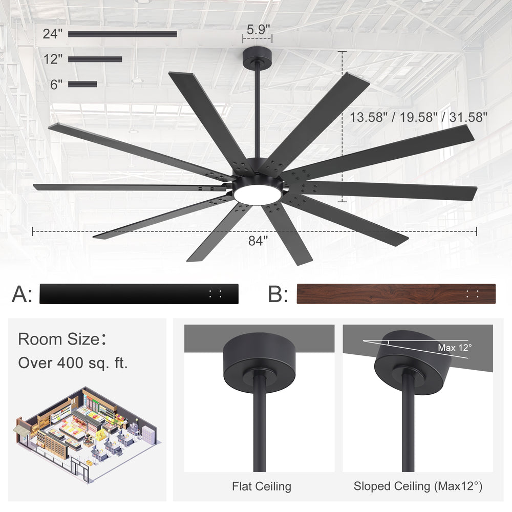 Evis 84 Inch Ceiling Fan With Light and Remote