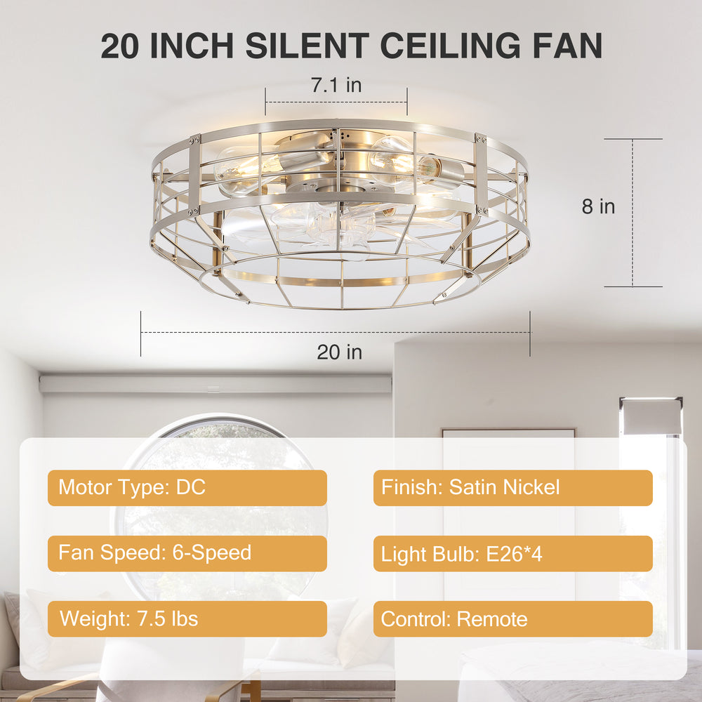 Aravelle 20" Caged Ceiling Fan With Light & Remote