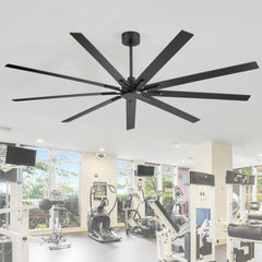 84" Industrial Matte Black Ceiling Fan No Light with Remote Control, 9 Reversible Blades, DC Motor, 6 Speeds, Forward/Reverse Airflow, 3 Downrods (8"/12"/24"), For Large Indoor Spaces
