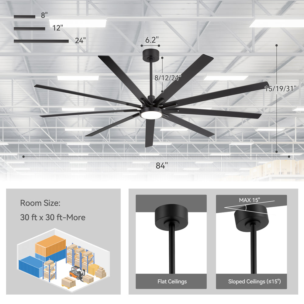 Virelia 84 Inch Large Ceiling Fan for Living Room With Light and Remote