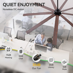 84" Matte Black Ceiling Fan with Integrated LED Light (3 Color Temps 3000K/4000K/6000K) & Remote, 9 Reversible Blades, Energy-Efficient DC Motor, 6 Speeds, Forward/Reverse Airflow, Includes 8"/12"/24" Downrods