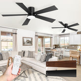 2-Pack 42" Flush Mount Ceiling Fan with Integrated LED Light & Remote, 5 Reversible Blades, Quiet DC Motor, 3 Color Temps 3000K/4000K/6000K with Memory, 6 Speeds, Forward/Reverse Airflow, Ideal for Bedrooms/Living Rooms