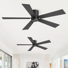 2-Pack 42" Matte Black Flush Mount Ceiling Fan No Light with Remote, 5 Reversible Black/Dark Walnut Blades, Quiet DC Motor, 6 Speeds, Forward/Reverse Airflow, Ideal for Low Ceilings & Indoor Rooms