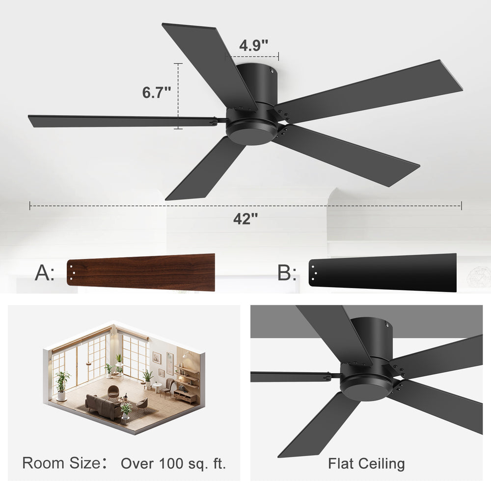 Liora 2-Pack 42" Flush Mount Ceiling Fans Without Lights