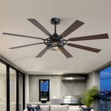 65” Ceiling Fan with Light, 8-Blade Ceiling Fan, Metal Cage Light Kit, Dual-Finish Plywood Blades, DC Motor, 6 Speeds, Remote Control, 2*E26 Bulbs Base, Downrod Mount, Modern Indoor Ceiling Fan for Living Room & Bedroom