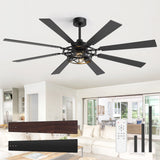 65” Ceiling Fan with Light, 8-Blade Ceiling Fan, Metal Cage Light Kit, Dual-Finish Plywood Blades, DC Motor, 6 Speeds, Remote Control, 2*E26 Bulbs Base, Downrod Mount, Modern Indoor Ceiling Fan for Living Room & Bedroom