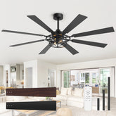 65” Ceiling Fan with Light, 8-Blade Ceiling Fan, Metal Cage Light Kit, Dual-Finish Plywood Blades, DC Motor, 6 Speeds, Remote Control, 2*E26 Bulbs Base, Downrod Mount, Modern Indoor Ceiling Fan for Living Room & Bedroom