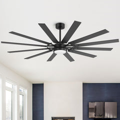 72”/80” Large Ceiling Fan with Light, Modern LED Ceiling Fan with 10/12 Plywood Blades, DC Motor, 3000–4000–6000K 3-Color Light, Dual-Finish Blades, Remote Control, Downrod Mount, Reversible Airflow for Large Indoor Spaces