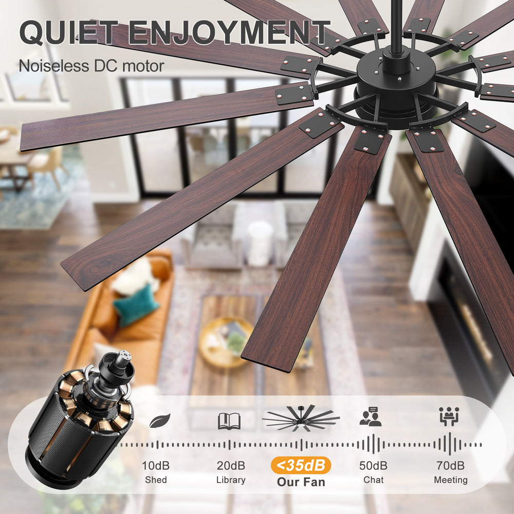Dualvora 72/80 Inch Large Ceiling Fan With Light & Remote