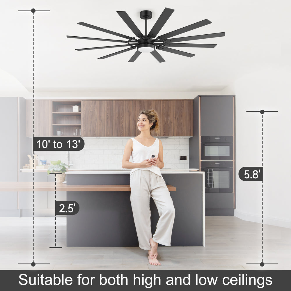 Dualvora 72/80 Inch Large Ceiling Fan With Light & Remote