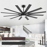 72”/80” Large Ceiling Fan with Light, Modern LED Ceiling Fan with 10/12 Plywood Blades, DC Motor, 3000–4000–6000K 3-Color Light, Dual-Finish Blades, Remote Control, Downrod Mount, Reversible Airflow for Large Indoor Spaces