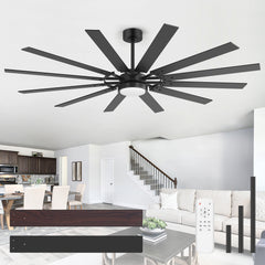 72”/80” Large Ceiling Fan with Light, Modern LED Ceiling Fan with 10/12 Plywood Blades, DC Motor, 3000–4000–6000K 3-Color Light, Dual-Finish Blades, Remote Control, Downrod Mount, Reversible Airflow for Large Indoor Spaces