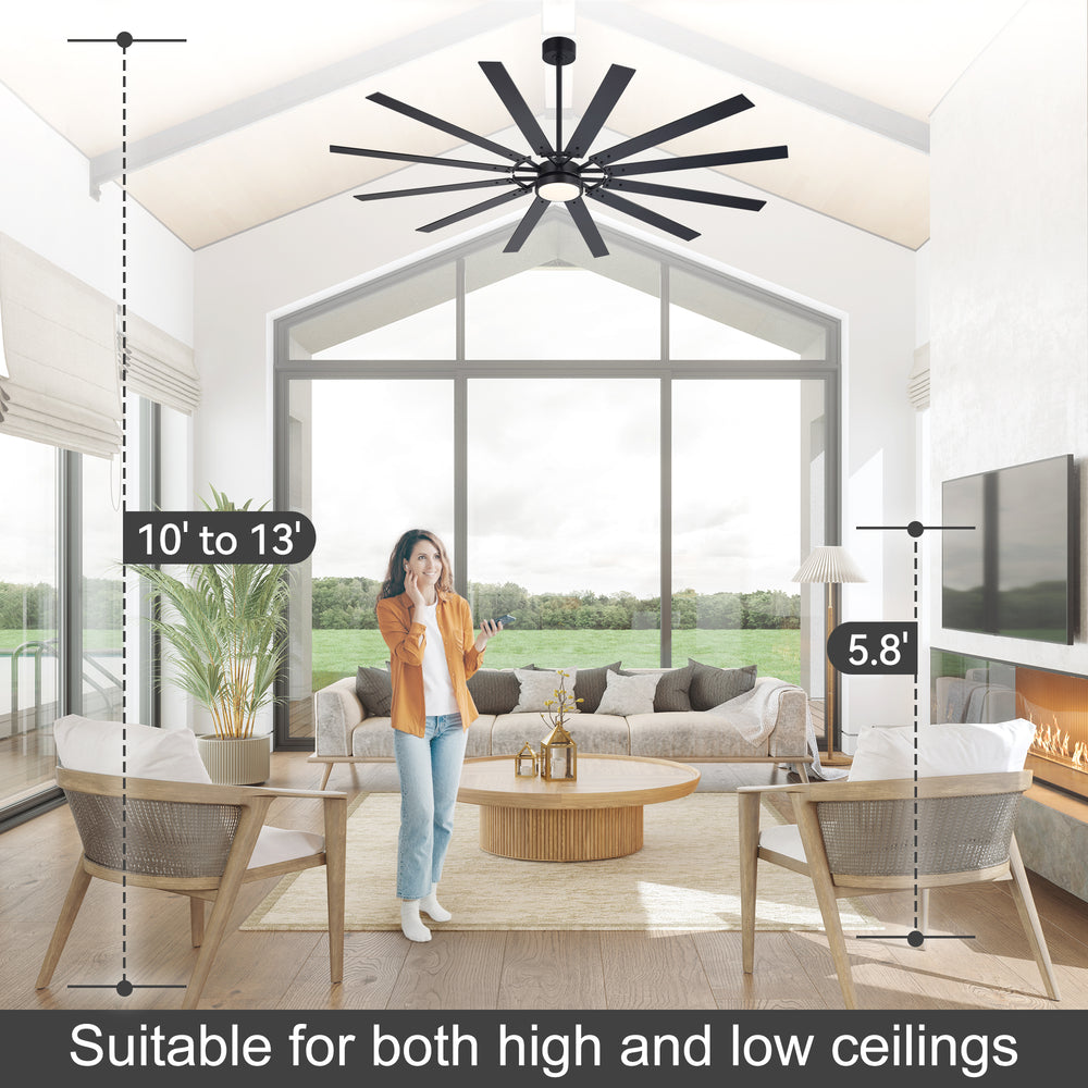 Dualvora 72/80 Inch Large Ceiling Fan With Light & Remote