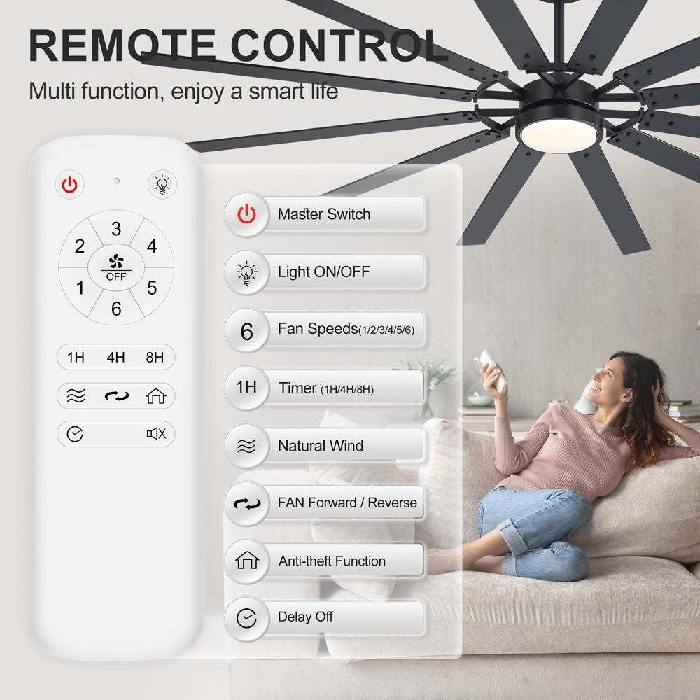 Dualvora 72/80 Inch Large Ceiling Fan With Light & Remote