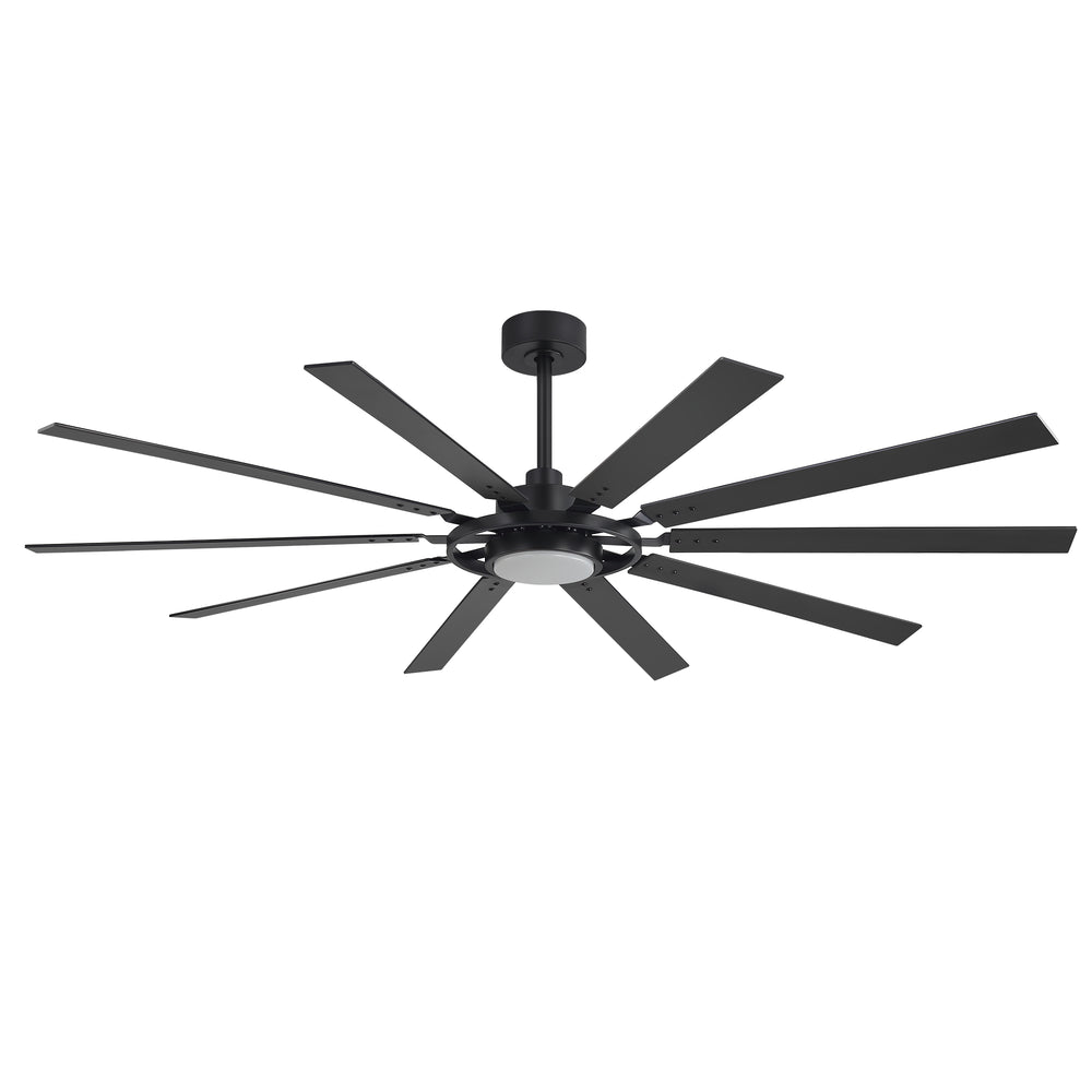 Studio product view Noirframe 72 80 inch large black 10-blade ceiling fan with light off