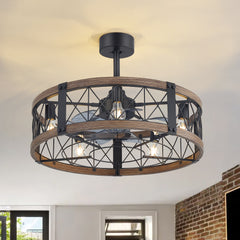 28-Inch Small Caged Ceiling Fan with Light, Quiet DC Motor, 7 ABS Blades, 6-Speed Reversible Remote Control, E26 Bulb Base (5-Light, Bulbs Not Included), Includes 5" & 10" Downrods, Indoor Ceiling Fan for Small Rooms