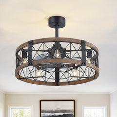 28-Inch Small Caged Ceiling Fan with Light, Quiet DC Motor, 7 ABS Blades, 6-Speed Reversible Remote Control, E26 Bulb Base (5-Light, Bulbs Not Included), Includes 5" & 10" Downrods, Indoor Ceiling Fan for Small Rooms