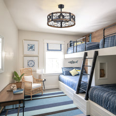 28-Inch Small Caged Ceiling Fan with Light, Quiet DC Motor, 7 ABS Blades, 6-Speed Reversible Remote Control, E26 Bulb Base (5-Light, Bulbs Not Included), Includes 5" & 10" Downrods, Indoor Ceiling Fan for Small Rooms