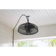 20-inch Black Outdoor Ceiling Fan without Light, IPX4 Waterproof Wet Rated Hanging Fan, Plug in Metal Caged Ceiling Fan with 3-Speed AC Motor for Gazebo Patio Porch Pergola