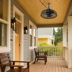 20-inch Black Outdoor Ceiling Fan without Light, IPX4 Waterproof Wet Rated Hanging Fan, Plug in Metal Caged Ceiling Fan with 3-Speed AC Motor for Gazebo Patio Porch Pergola