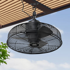 20-inch Black Outdoor Ceiling Fan without Light, IPX4 Waterproof Wet Rated Hanging Fan, Plug in Metal Caged Ceiling Fan with 3-Speed AC Motor for Gazebo Patio Porch Pergola