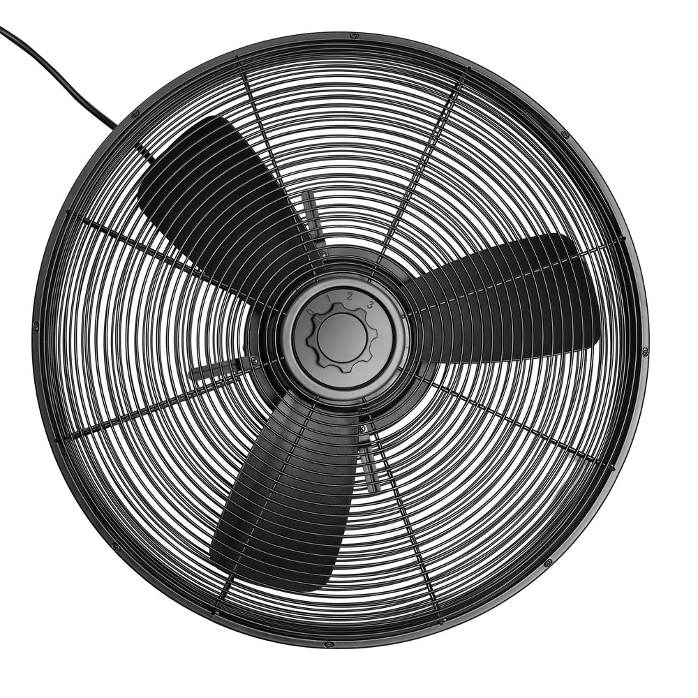 20-inch Black Outdoor Ceiling Fan without Light, IPX4 Waterproof Wet Rated Hanging Fan, Plug in Metal Caged Ceiling Fan with 3-Speed AC Motor for Gazebo Patio Porch Pergola