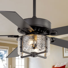 52-Inch Ceiling Fan with Light and Remote – 5 Reversible Dual-Finish Blades,Crystal-Glow Lampshade, Quiet 28W DC Motor with 6 Speeds & Reversible Airflow, Includes 5" & 10" Downrods