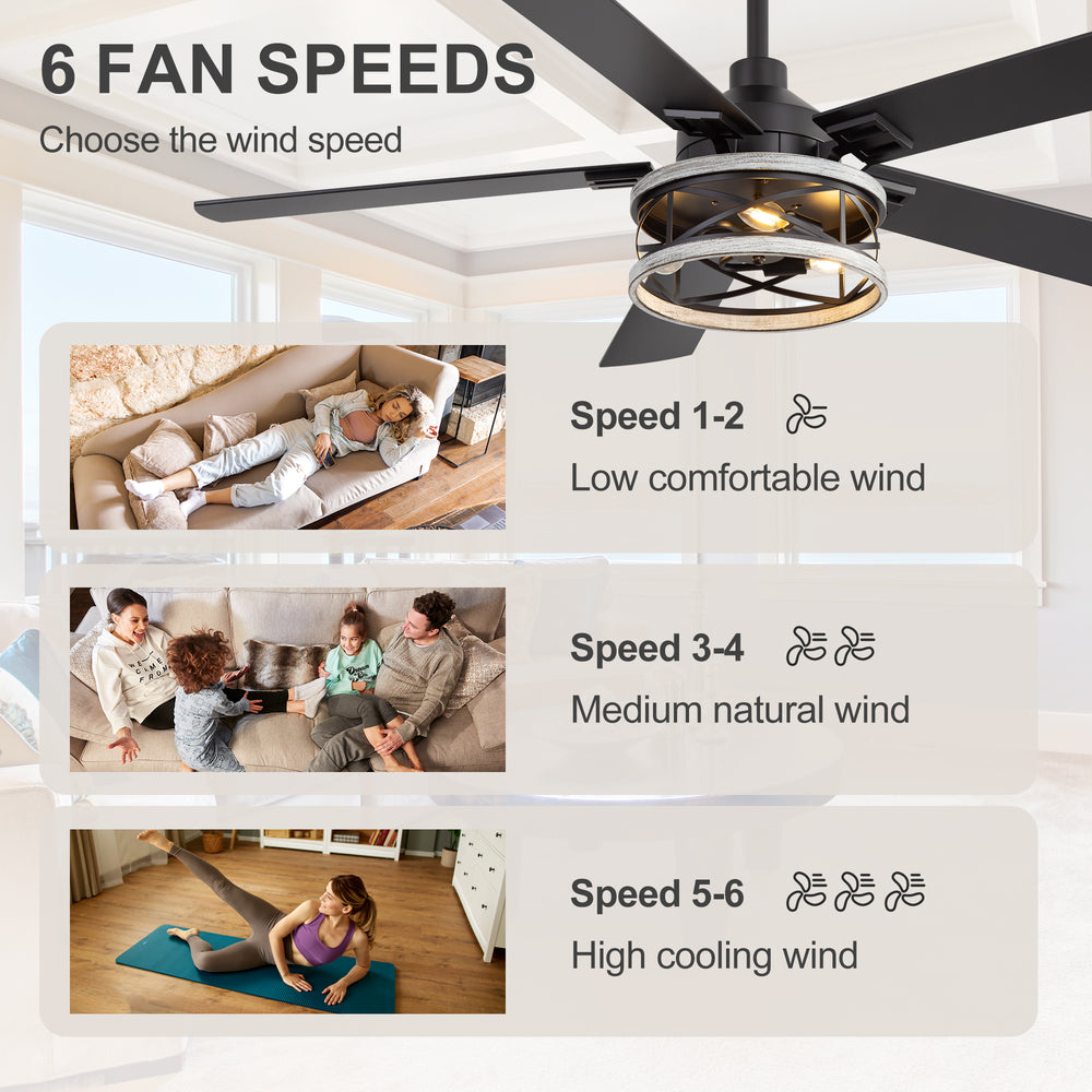 Cavora 52-Inch Industrial Caged Ceiling Fan With Light